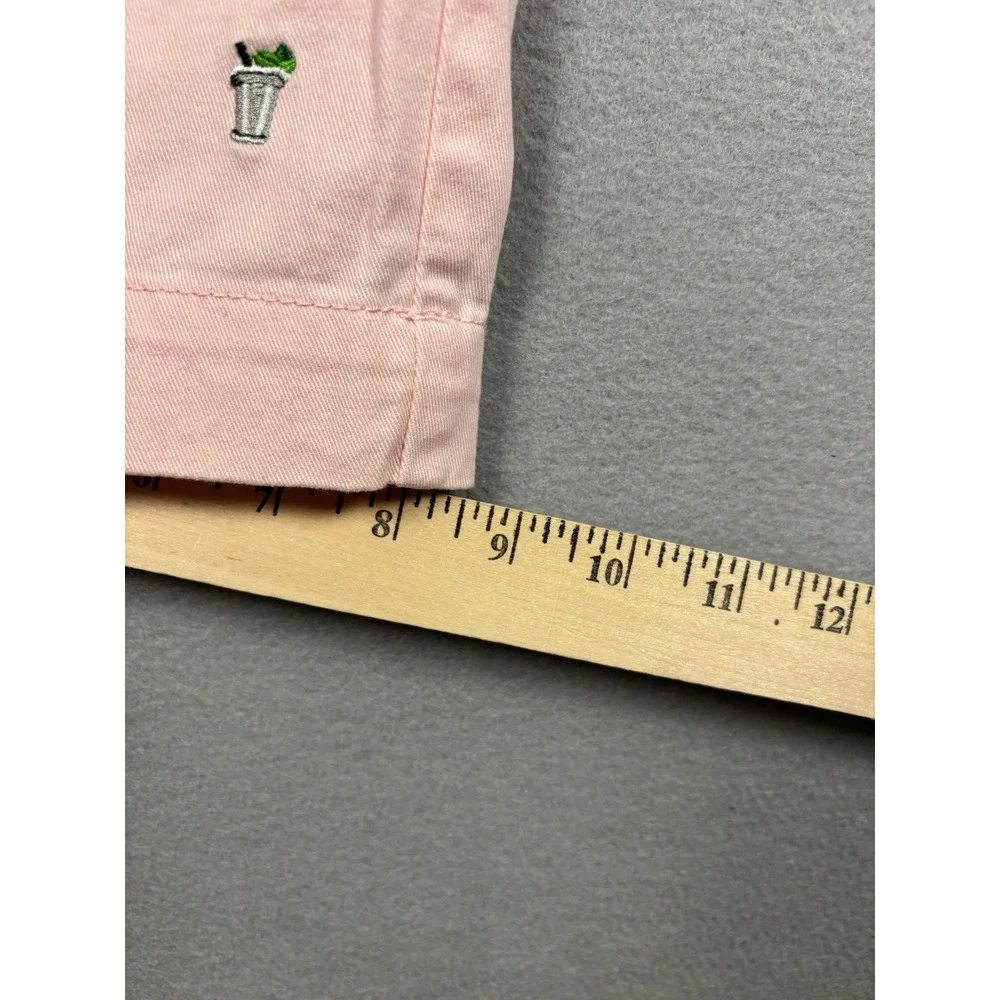 Alan Flusser Embroidered Cocktail Chino Pants 40 Pink Stretch Cotton Summer Mens